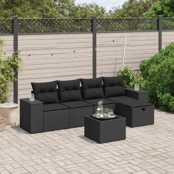 Gossi set mobilier de gradina cu perne, 6 piese, negru, poliratan