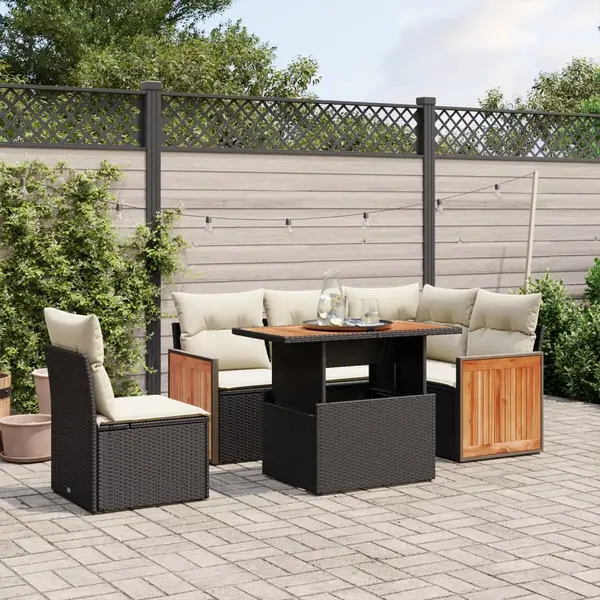 Gossi set mobilier de gradina cu perne, 6 piese, negru, poliratan