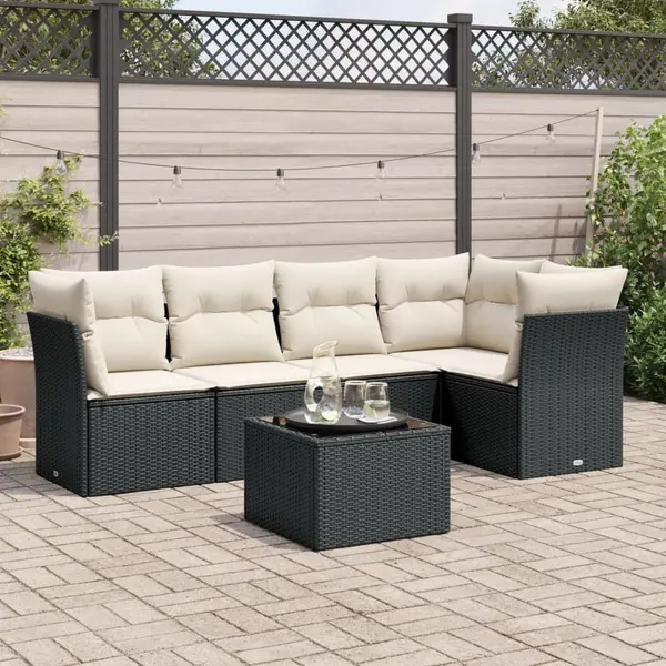 Gossi set mobilier de gradina cu perne, 6 piese, negru, poliratan