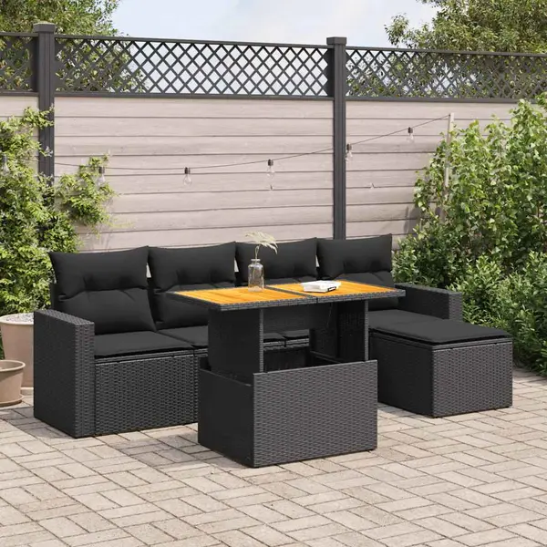 Gossi set mobilier de gradina cu perne, 6 piese, negru, poliratan