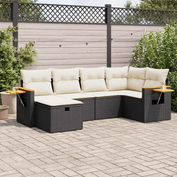 Gossi set mobilier de gradina cu perne, 6 piese, negru, poliratan