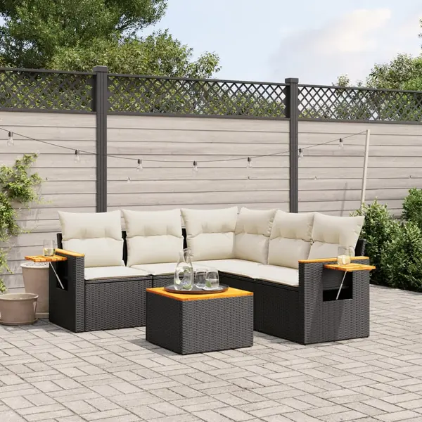 Gossi set mobilier de gradina cu perne, 6 piese, negru, poliratan