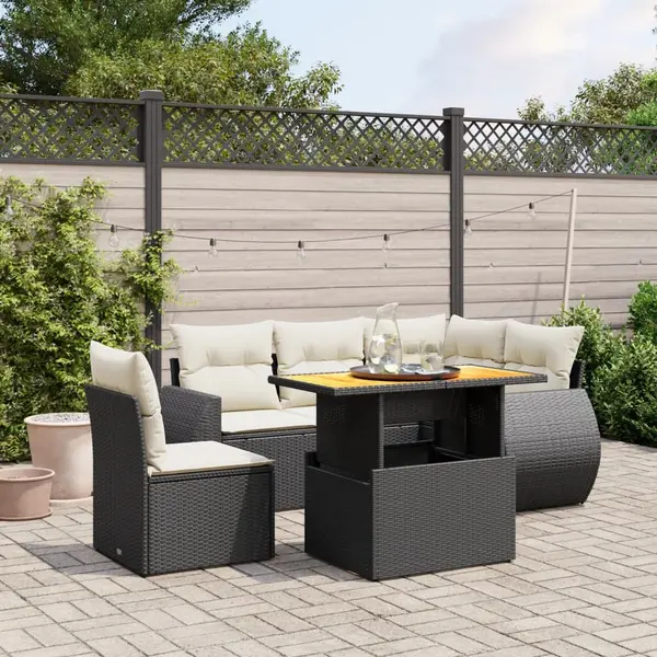 Gossi set mobilier de gradina cu perne, 6 piese, negru, poliratan