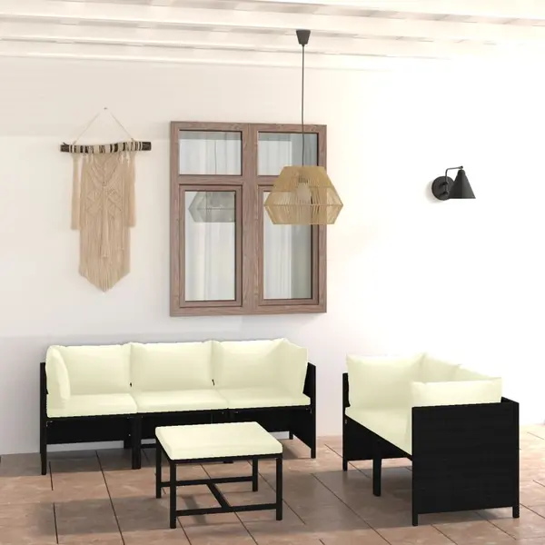 Gossi set mobilier de gradina cu perne, 6 piese, negru, poliratan