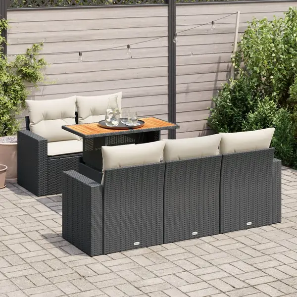 Gossi set mobilier de gradina cu perne, 6 piese, negru, poliratan