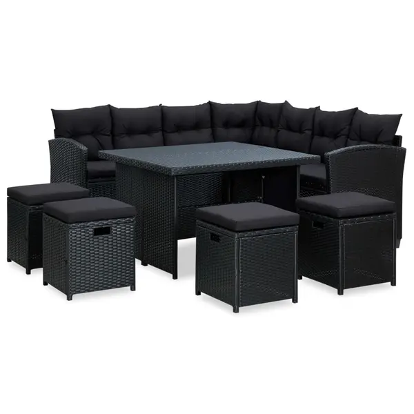 Gossi set mobilier de gradina cu perne, 6 piese, negru, poliratan