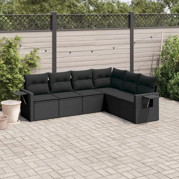 Gossi set mobilier de gradina cu perne, 6 piese, negru, poliratan