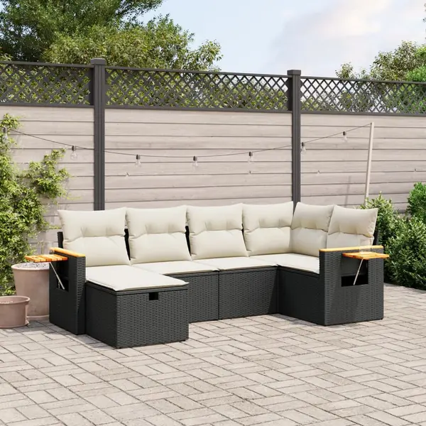 Gossi set mobilier de gradina cu perne, 6 piese, negru, poliratan