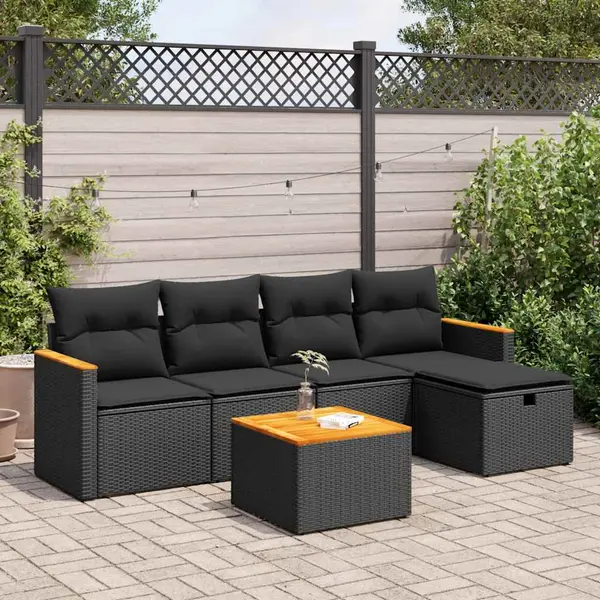 Gossi set mobilier de gradina cu perne, 6 piese, negru, poliratan