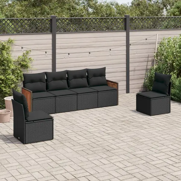 Gossi set mobilier de gradina cu perne, 6 piese, negru, poliratan