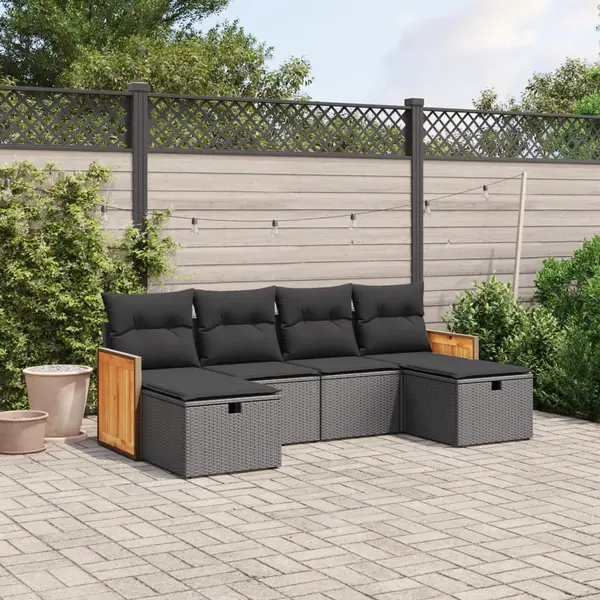 Gossi set mobilier de gradina cu perne, 6 piese, negru, poliratan