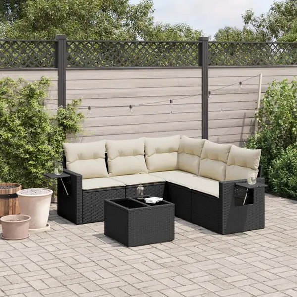 Gossi set mobilier de gradina cu perne, 6 piese, negru, poliratan