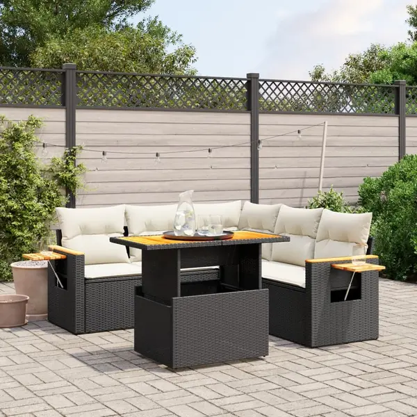 Gossi set mobilier de gradina cu perne, 6 piese, negru, poliratan