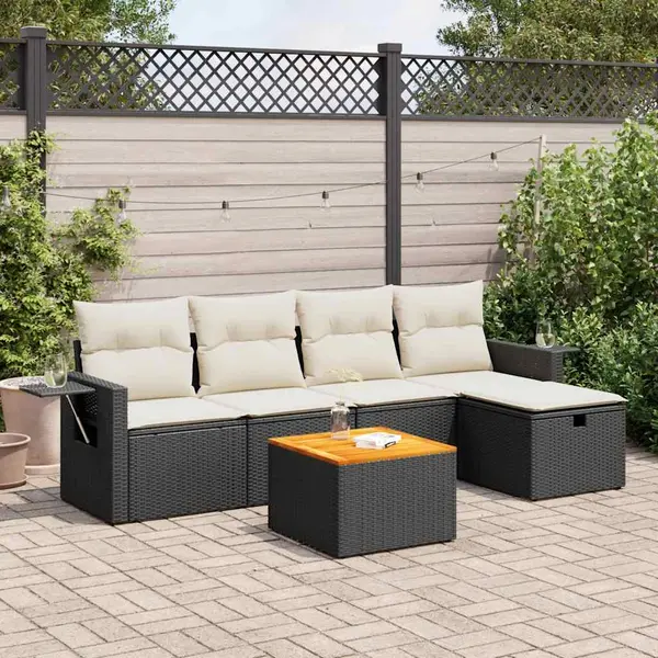 Gossi set mobilier de gradina cu perne, 6 piese, negru, poliratan