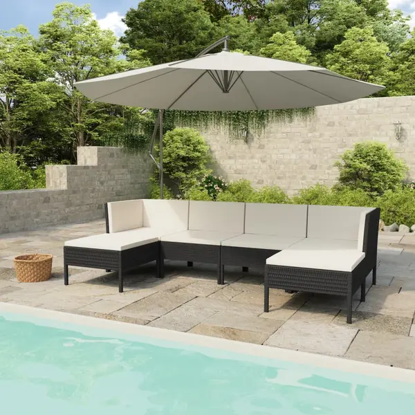 Gossi set mobilier de gradina cu perne, 6 piese, negru, poliratan