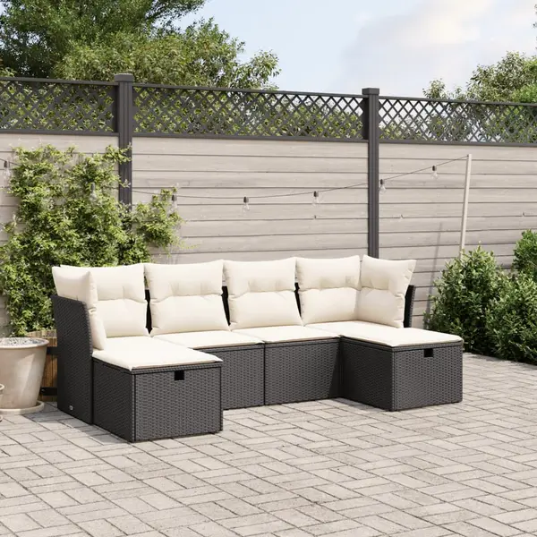 Gossi set mobilier de gradina cu perne, 6 piese, negru, poliratan