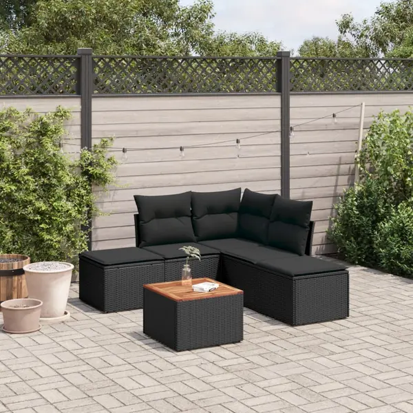 Gossi set mobilier de gradina cu perne, 6 piese, negru, poliratan
