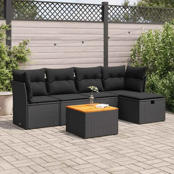Gossi set mobilier de gradina cu perne, 6 piese, negru, poliratan
