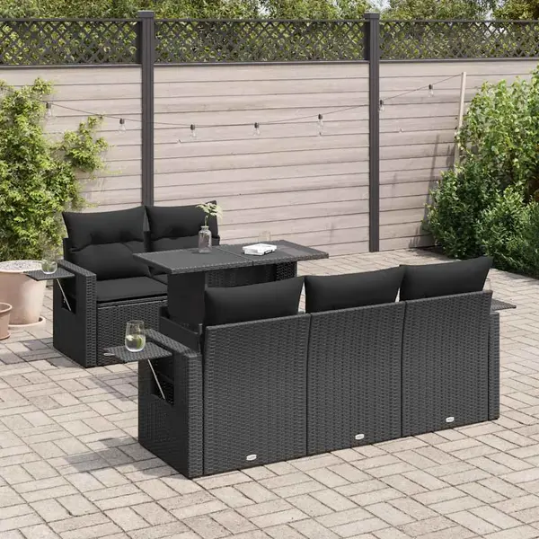 Gossi set mobilier de gradina cu perne, 6 piese, negru, poliratan
