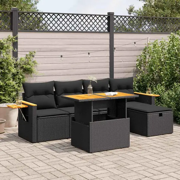 Gossi set mobilier de gradina cu perne, 6 piese, negru, poliratan