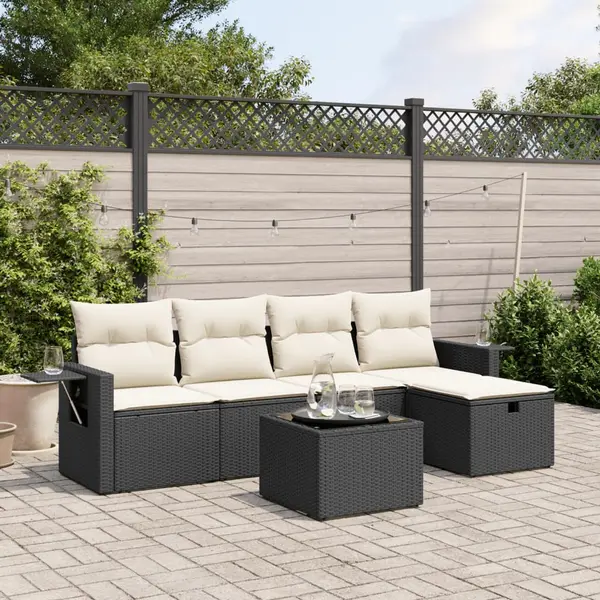 Gossi set mobilier de gradina cu perne, 6 piese, negru, poliratan