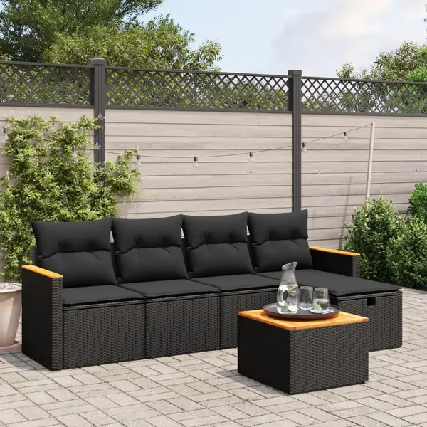 Gossi set mobilier de gradina cu perne, 6 piese, negru, poliratan