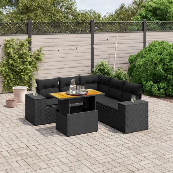 Gossi set mobilier de gradina cu perne, 6 piese, negru, poliratan