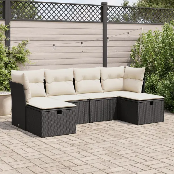Gossi set mobilier de gradina cu perne, 6 piese, negru, poliratan