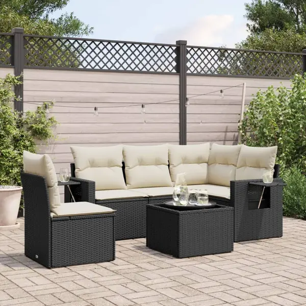Gossi set mobilier de gradina cu perne, 6 piese, negru, poliratan