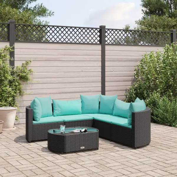 Gossi set mobilier de gradina cu perne, 6 piese, negru, poliratan