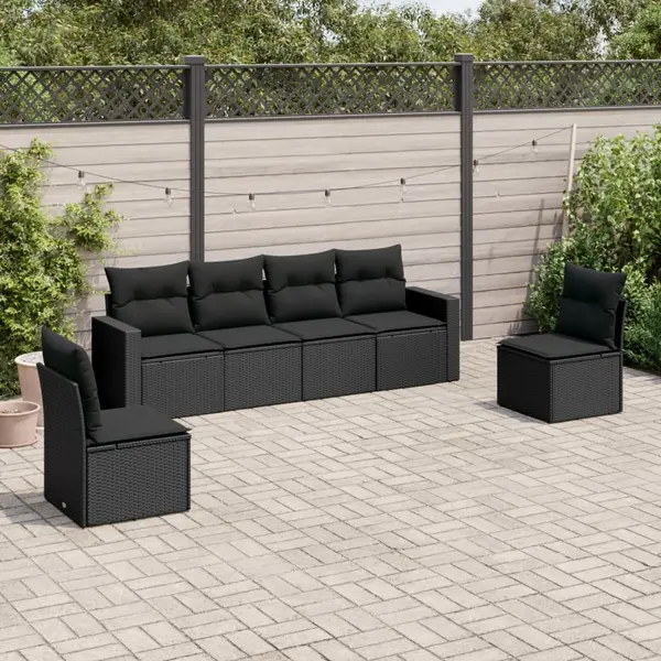 Gossi set mobilier de gradina cu perne, 6 piese, negru, poliratan