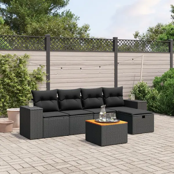 Gossi set mobilier de gradina cu perne, 6 piese, negru, poliratan
