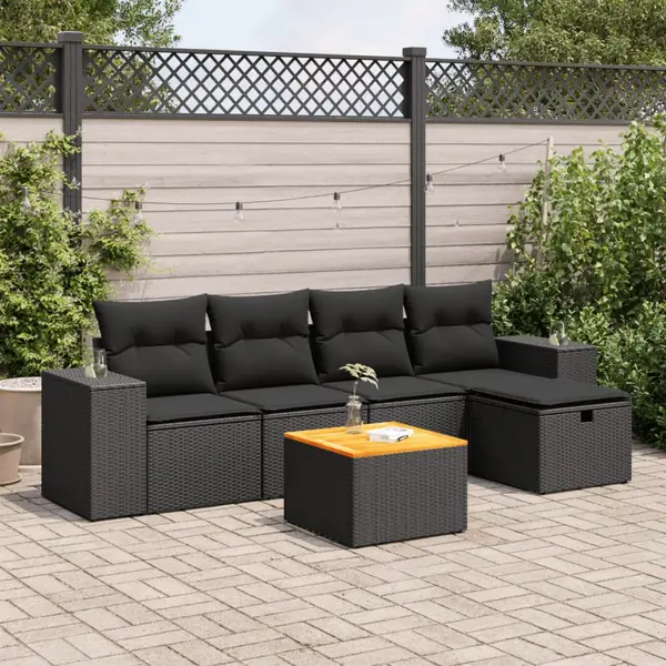 Gossi set mobilier de gradina cu perne, 6 piese, negru, poliratan