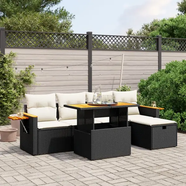 Gossi set mobilier de gradina cu perne, 6 piese, negru, poliratan
