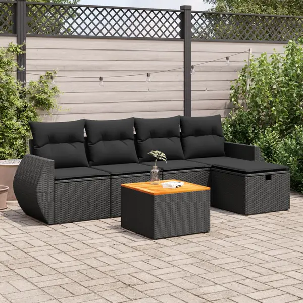 Gossi set mobilier de gradina cu perne, 6 piese, negru, poliratan