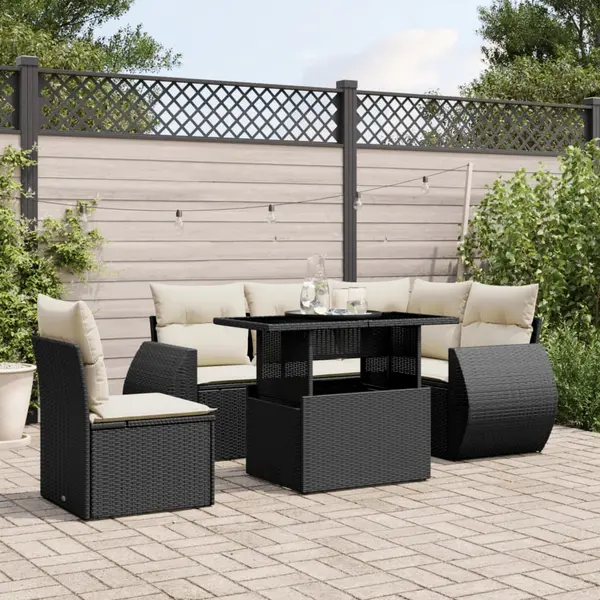 Gossi set mobilier de gradina cu perne, 6 piese, negru, poliratan
