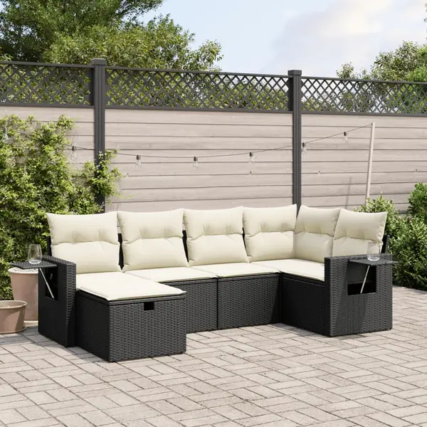 Gossi set mobilier de gradina cu perne, 6 piese, negru, poliratan