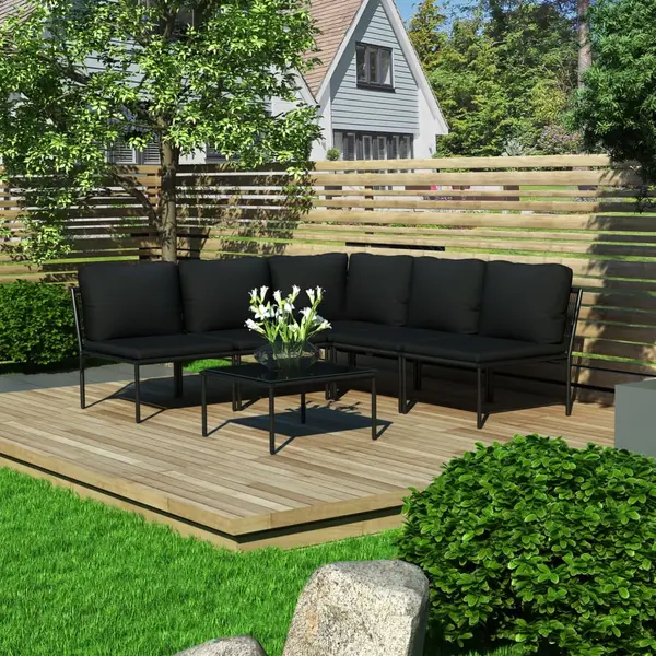Gossi set mobilier de gradina cu perne, 6 piese, negru, pvc