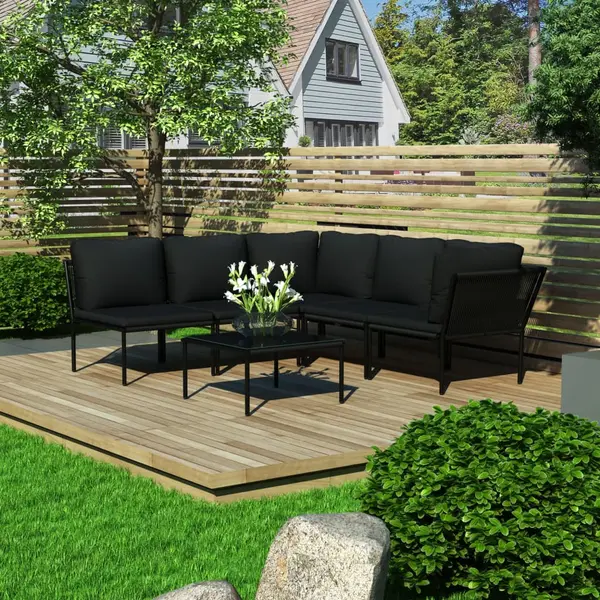 Gossi set mobilier de gradina cu perne, 6 piese, negru, pvc
