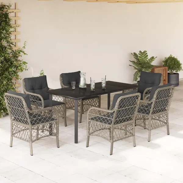 Gossi set mobilier de gradina cu perne, 7 piese gri deschis poliratan