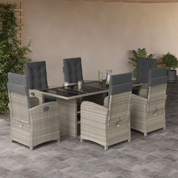 Gossi set mobilier de gradina cu perne, 7 piese gri deschis poliratan