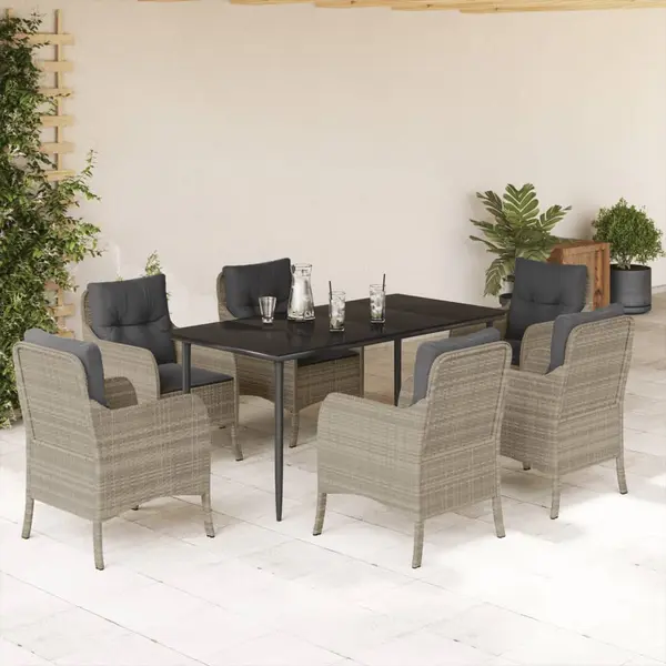 Gossi set mobilier de gradina cu perne, 7 piese gri deschis poliratan