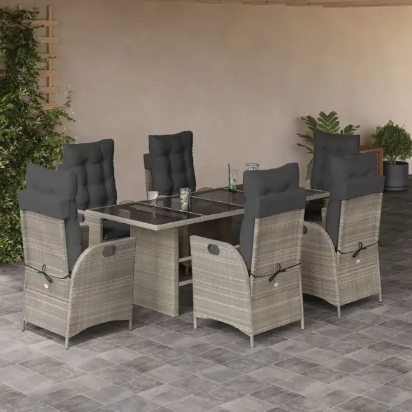 Gossi set mobilier de gradina cu perne, 7 piese gri deschis poliratan