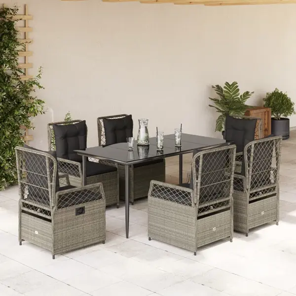 Gossi set mobilier de gradina cu perne, 7 piese gri deschis poliratan