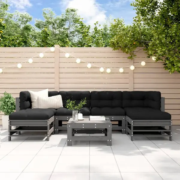 Gossi set mobilier de gradina cu perne, 7 piese, gri, lemn masiv