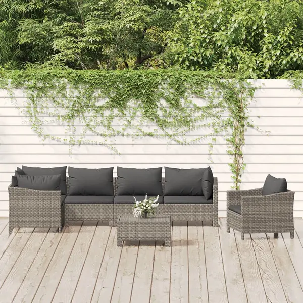 Gossi set mobilier de gradina cu perne, 7 piese, gri, poliratan