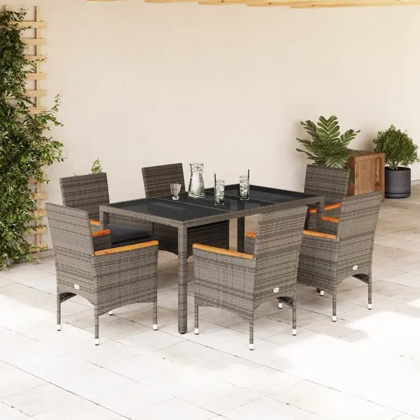 Gossi set mobilier de gradina cu perne 7 piese gri poliratan & sticla