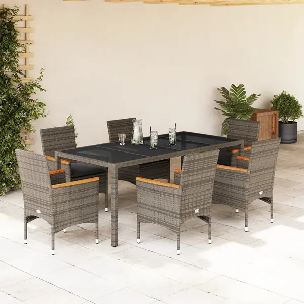 Gossi set mobilier de gradina cu perne 7 piese gri poliratan & sticla