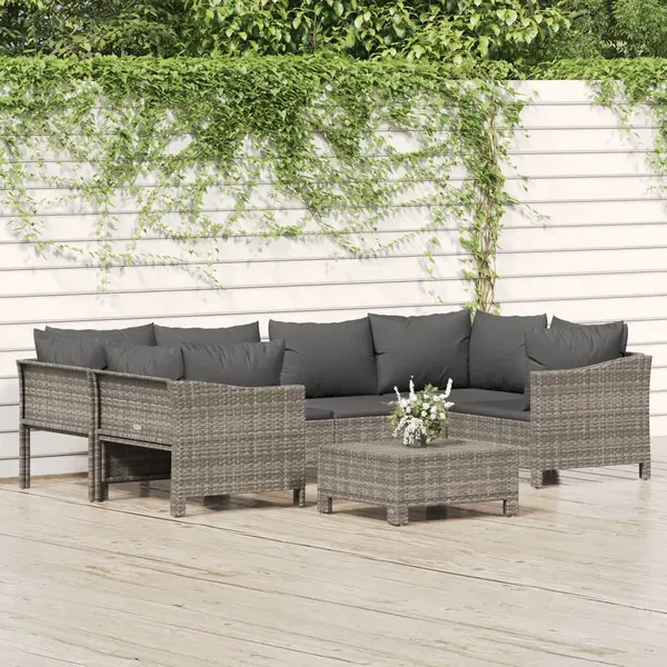 Gossi set mobilier de gradina cu perne, 7 piese, gri, poliratan
