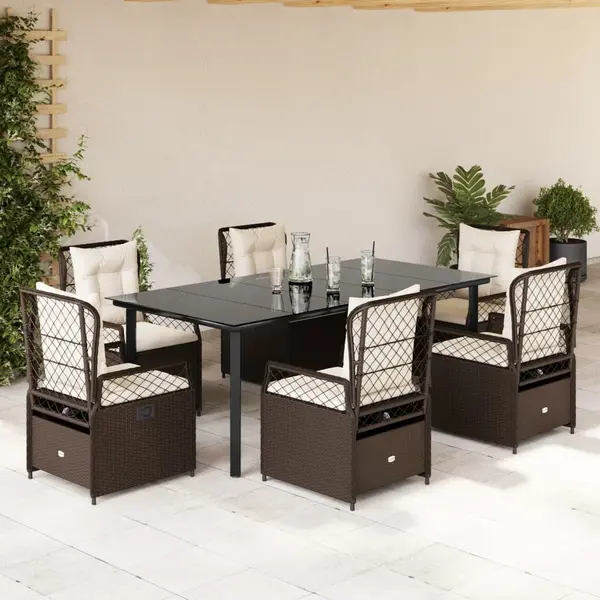 Gossi set mobilier de gradina cu perne, 7 piese, maro, poliratan